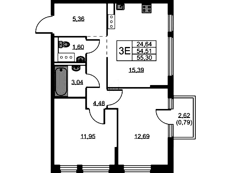 2-комнатная квартира 55.3 м², 10/11 эт., ЖК «Новое Колпино»
